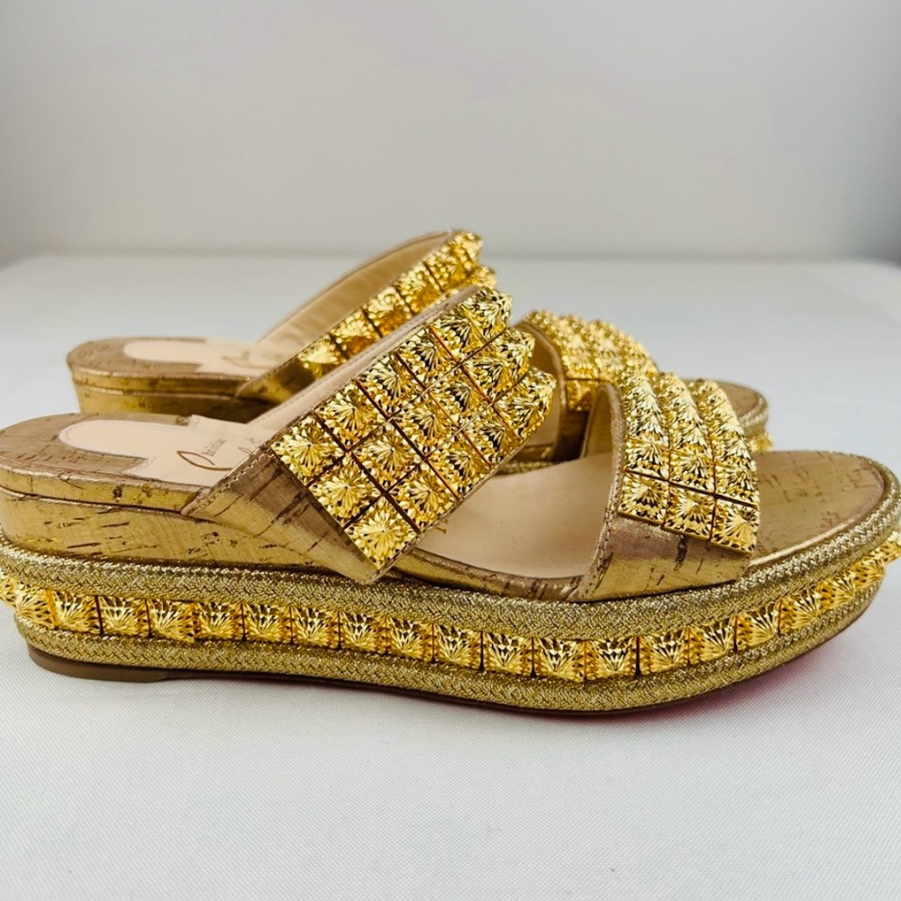 NEW CHRISTIAN LOUBOUTIN Liege Pepite 60 Platform Sandals 35 EU, Gold Version - Picture 5 of 11